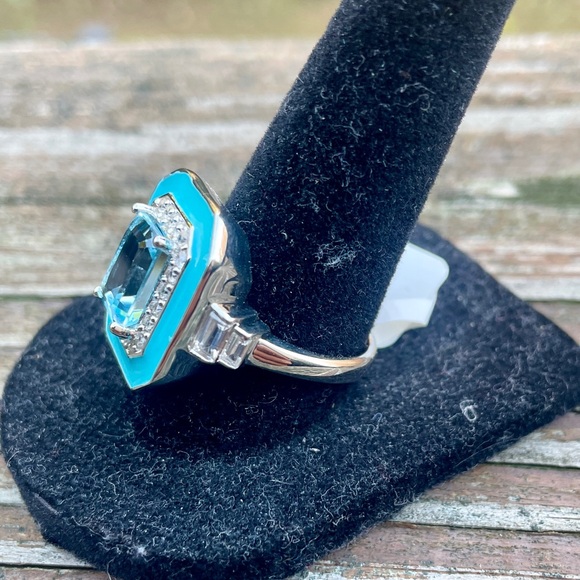 😍 Platinum Plated 925 Silver 3.74ctw Sky Blue Topaz & White Zircon Ring. Size 9 - Picture 4 of 5